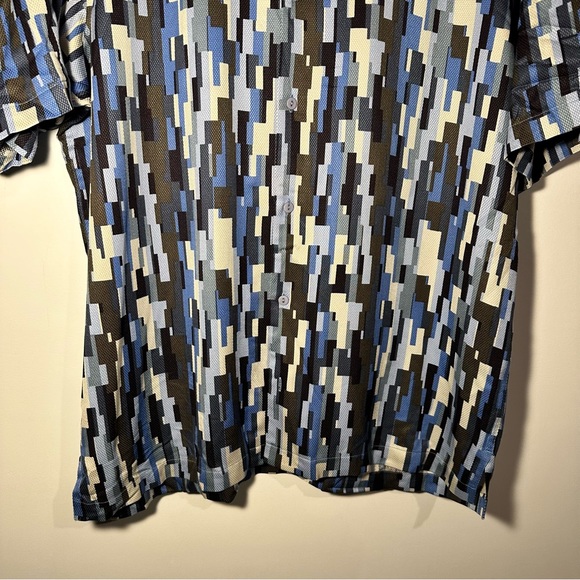 Jhane Barnes Abstract Geometric Disco Blue Button Down Silk Shirt Large - Picture 7 of 11